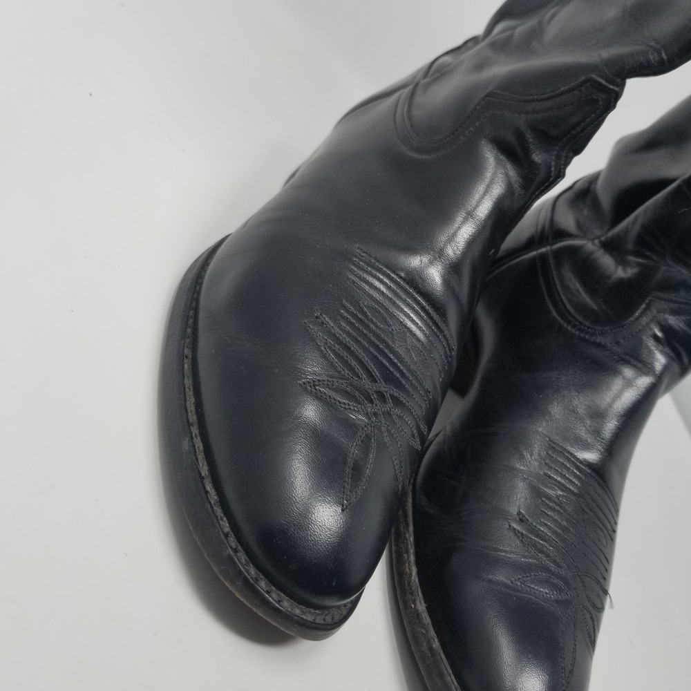 Tony Lama Black Leather Western Roper BOOTS Mens Style 2801 Sz 9 EE WIDE - Picture 6 of 16